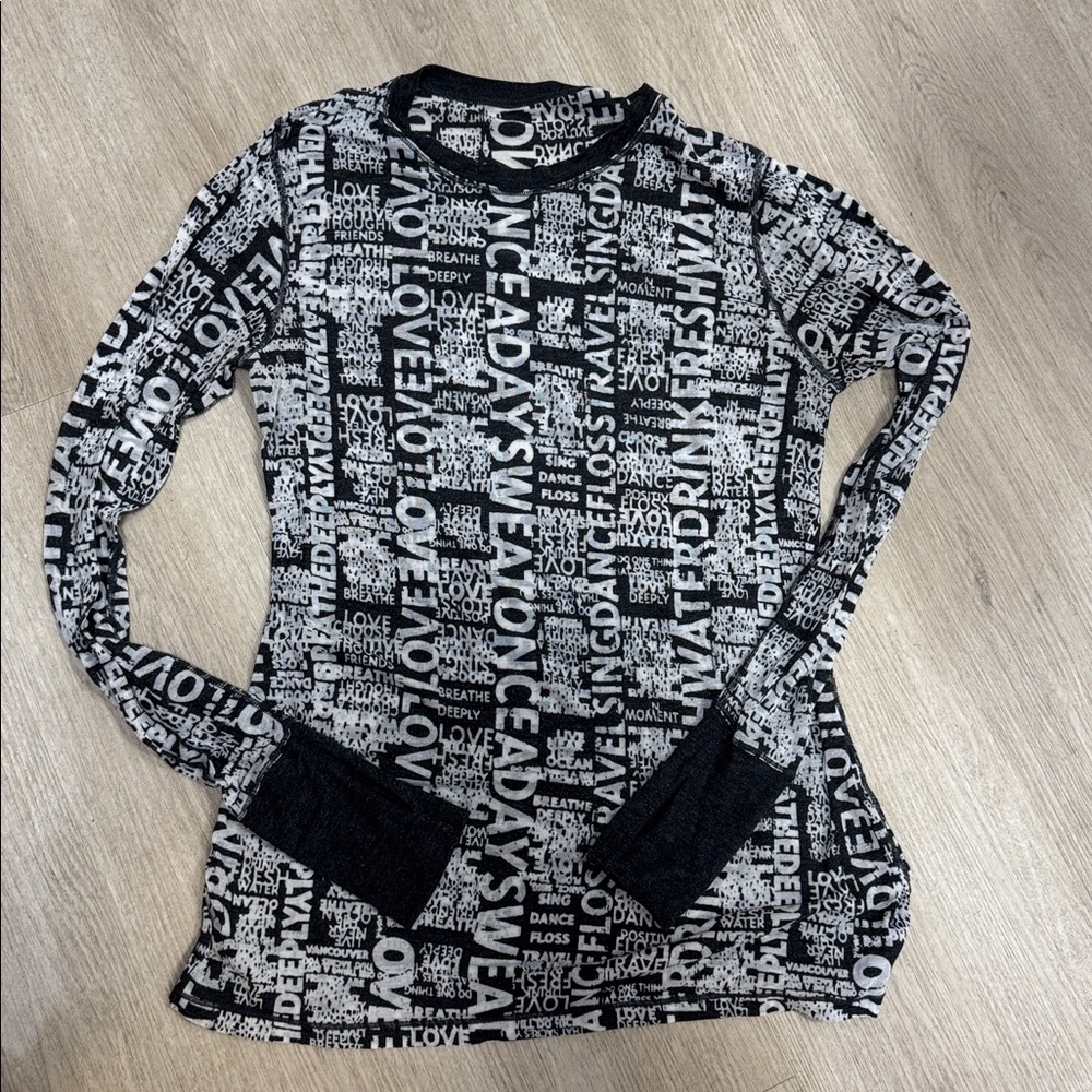 Lululemon Black and White Graphic Long Sleeve Top